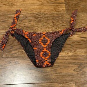 Sauvage Orange and Black Geometric Tie-Side Bikini Bottom. Xs